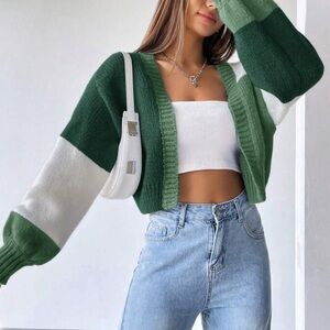 Green and White Women's Sweater
